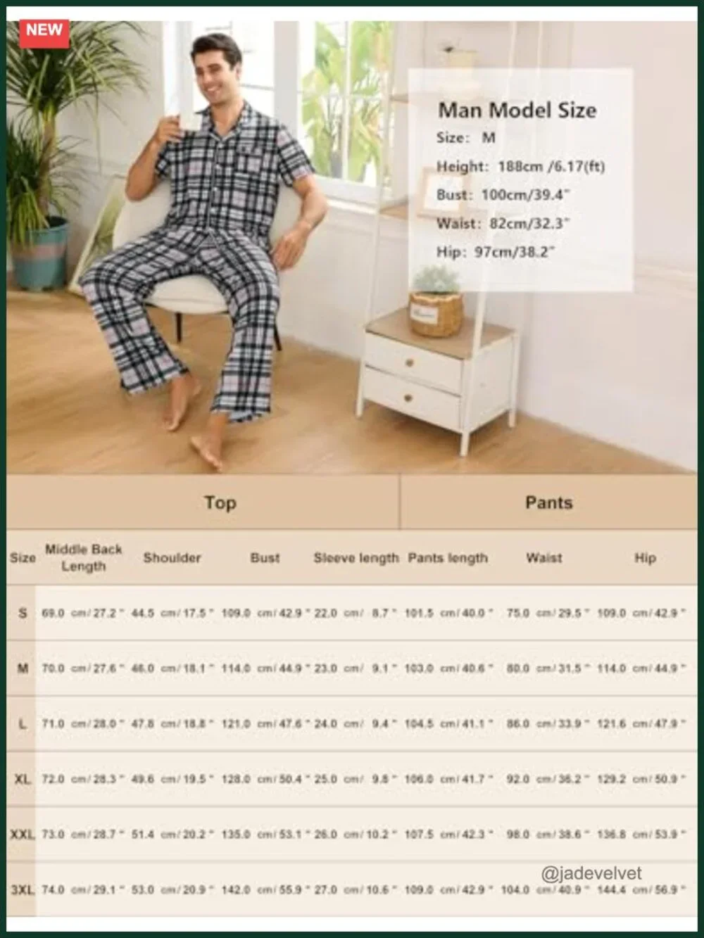 Men's Short Sleeve Pajama Set Button Down Sleepwear with Pockets S-XXL